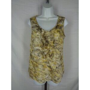Talbots Ruffle Front Sleeveless Blouse Top Size 4 Yellow Gray Zip Side